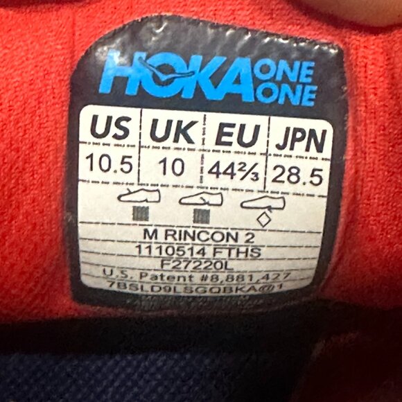 EUC HOKA Men's Rincon 2 Running Shoes Red & White w/ Blue Accents Size 10.5 - Picture 14 of 15